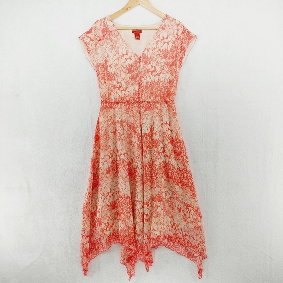 Sundance Avonlea Crinkle Silk Floral Coral Cottage Core Midi Dress P1788 - Picture 2 of 9